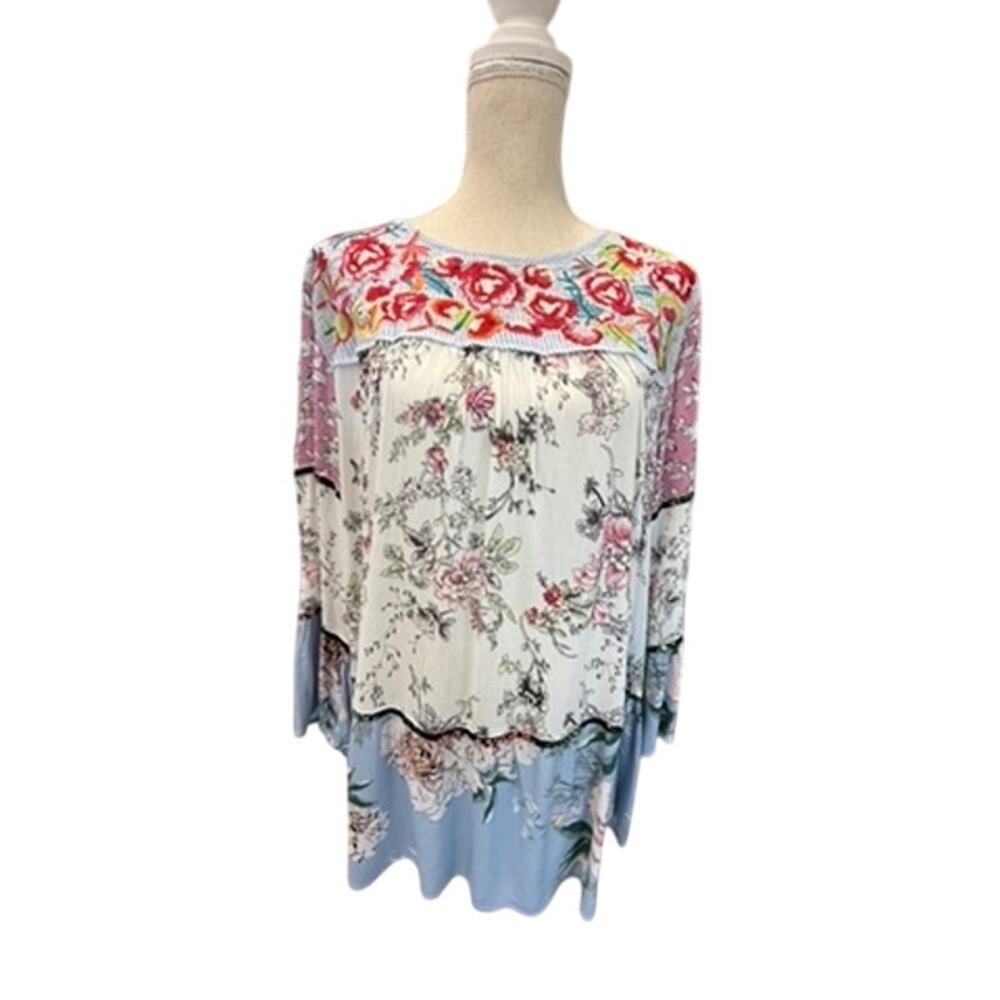 "CALEAAS" Bohemian Tunic Blouse SZ 2X Flutter Sleeves Floral Whimsical‎ Fairy